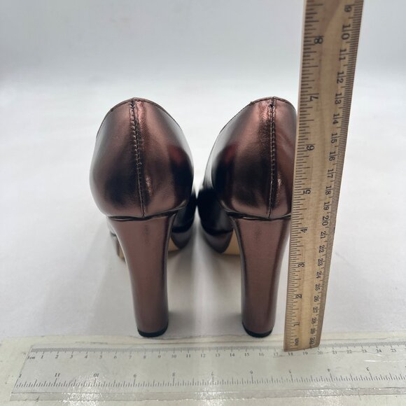 miss left Brown Platform Almond Toe Pumps Classic Slip On Chunky High Heel Shoes - Picture 5 of 8